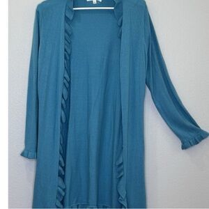 Elegant Teal Ruffle Cardigan